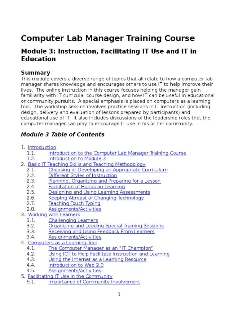 Computer Lab Manager Training Module 3 Instruction, Facilitating IT Use