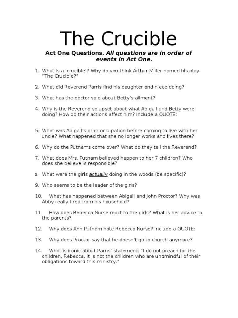 The Crucible Act 1 Quotes Worksheet