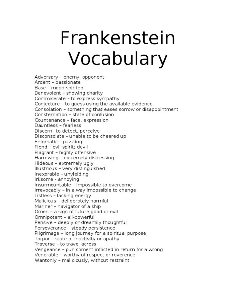 Frankenstein Vocabulary