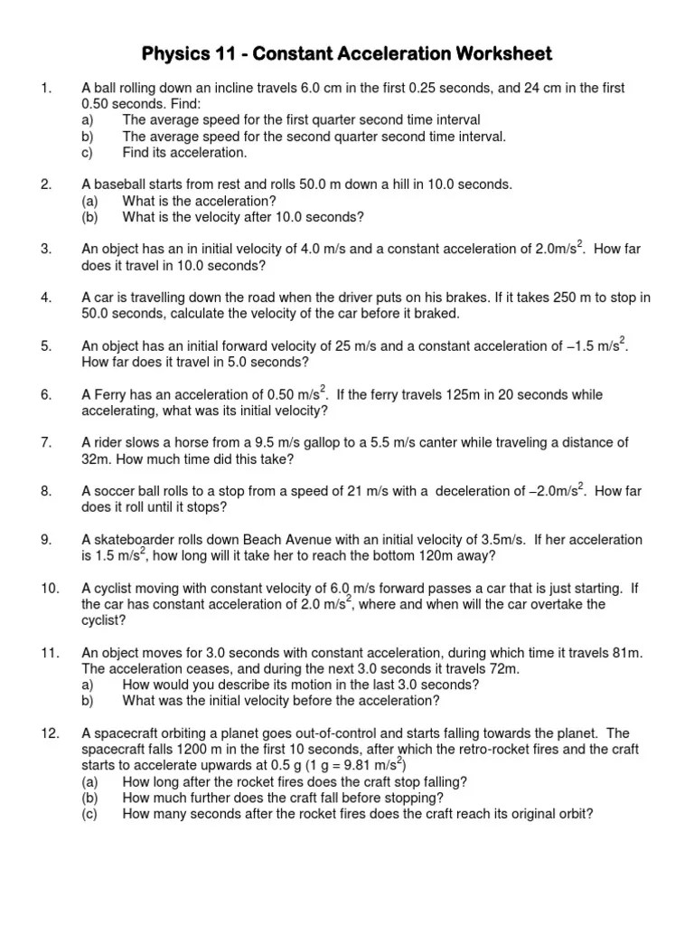 Force And Acceleration Worksheet Answer Key coginspire