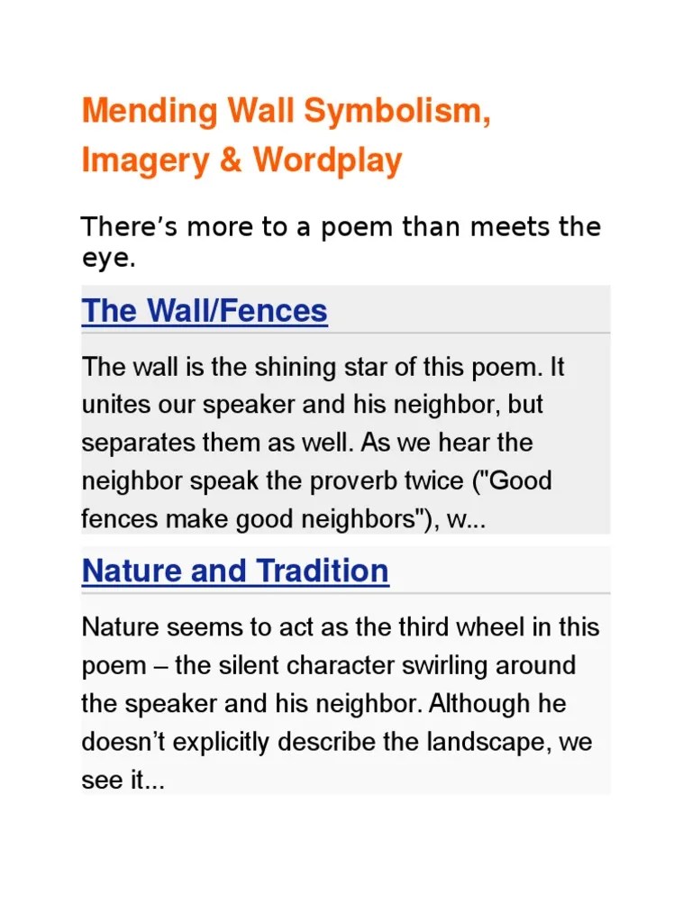 Mending Wall Symbolism Poetry Narration
