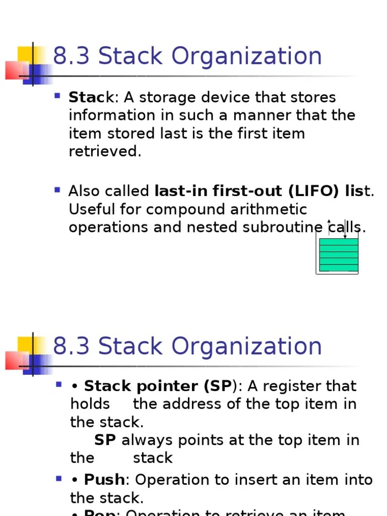 8.3 Stack Organization Stack A storage device that stores Computer