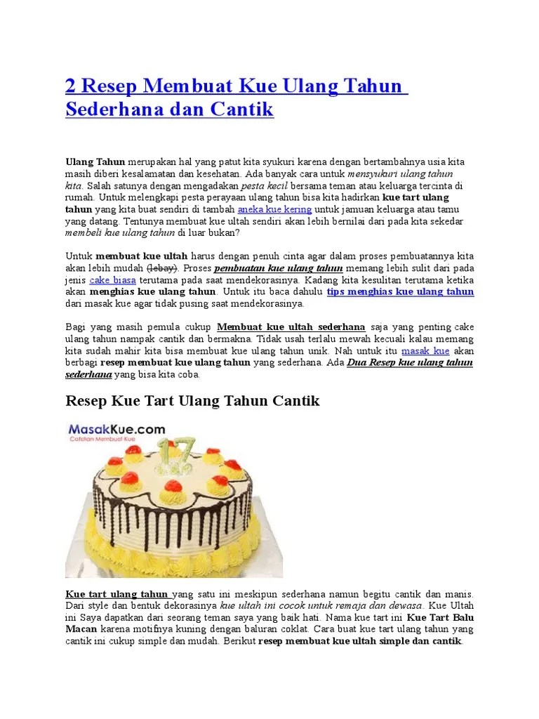 2 Resep Membuat Kue Ulang Tahun Sederhana Dan Cantik | PDF