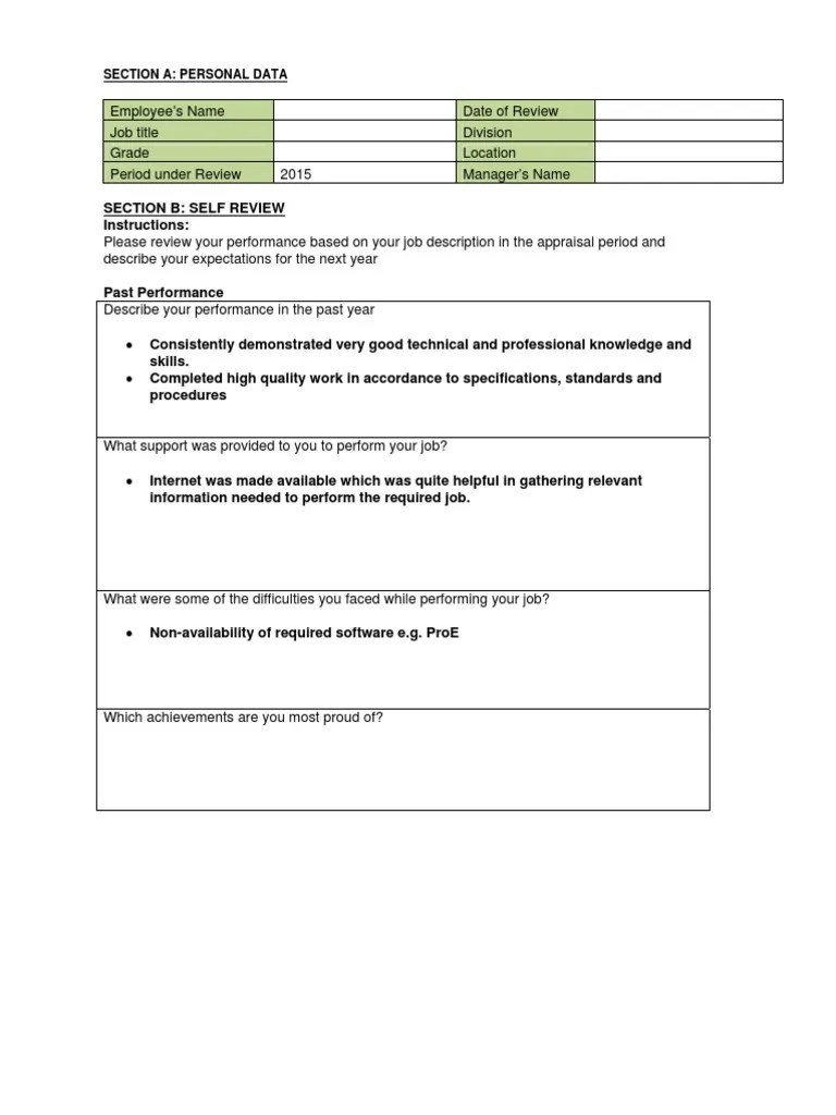 Appraisal Form Sample Diversity (Business) Performance Appraisal