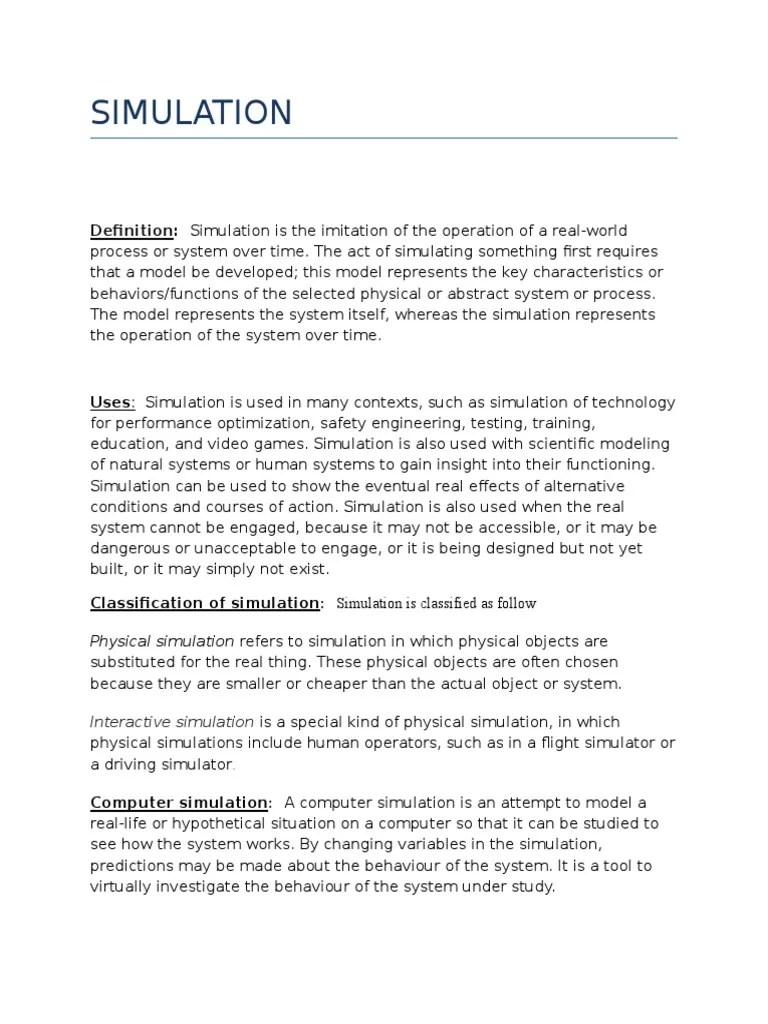 Simulation Definition PDF Computer Simulation Simulation