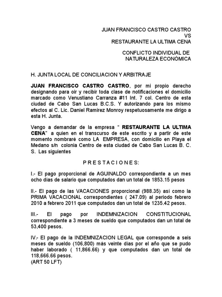 Ejemplo de Demanda Laboral Salario Demanda judicial