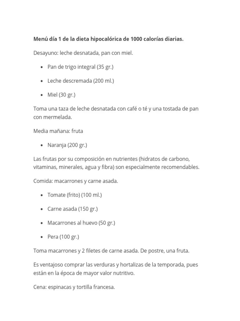Menú Día 1 de La Dieta Hipocalórica de 1000 Calorías Diarias Panes