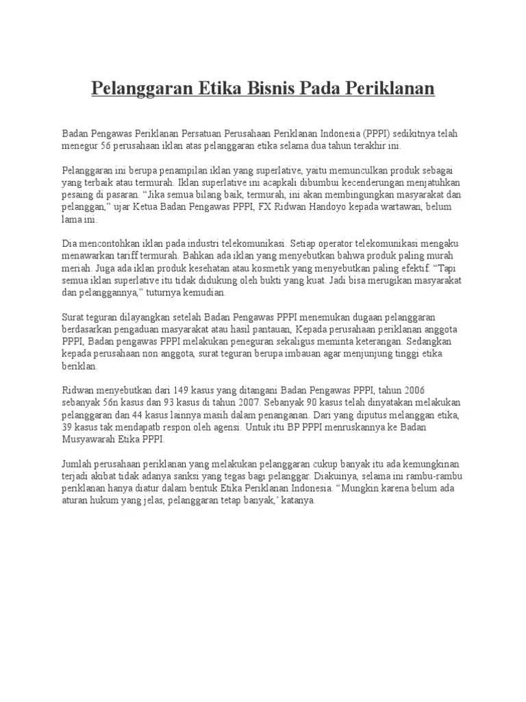 Pelanggaran Etika Bisnis Pada Periklanan | PDF