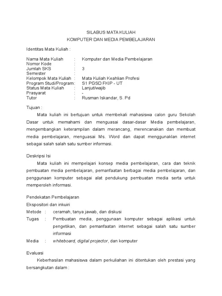 Mata Kuliah S1 Pgsd Ut Semester 9 Berbagai Mata