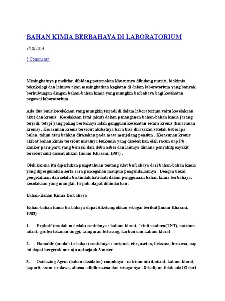 Bahan Kimia Berbahaya Di Laboratorium | PDF