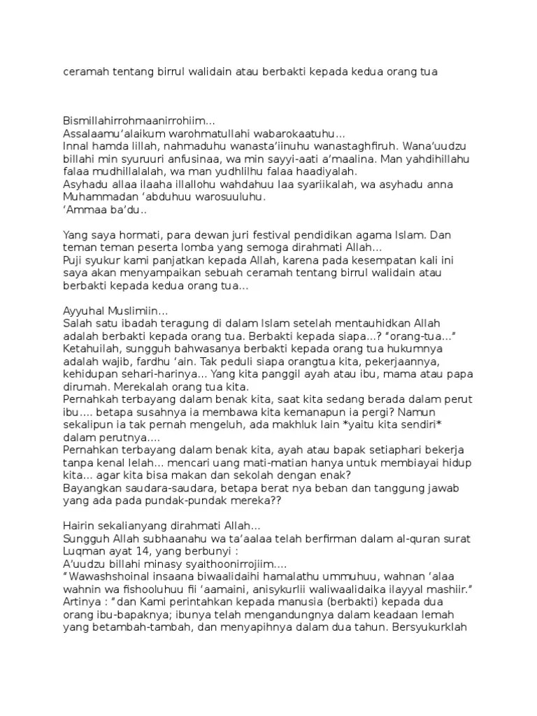 Pidato Bahasa Jawa Birrul Walidain