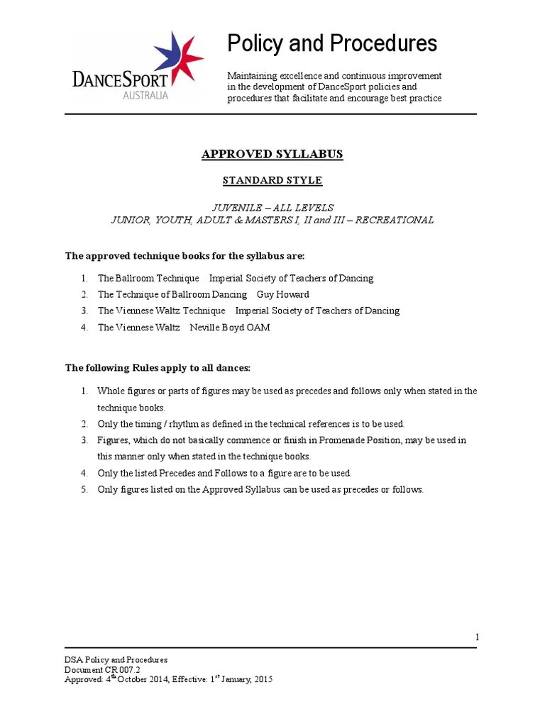 Dancesport Australia Syllabus Ballroom Dance Waltzes