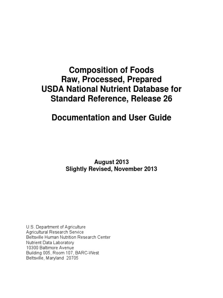 Composition of Foods Raw, Processed, Prepared USDA National Nutrient