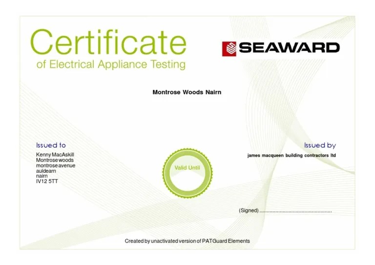 PAT Test Certificate PDF