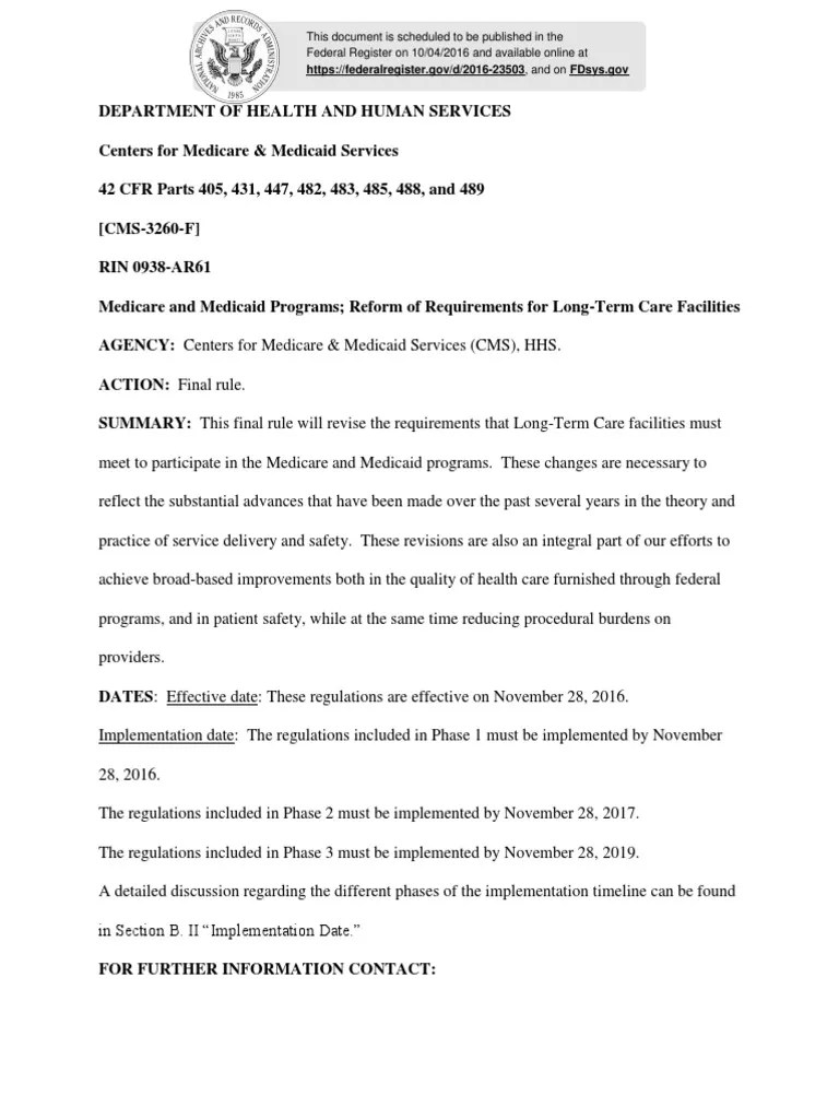 New CMS Nursing Home Rule Nursing Home Care Medicare (United States)