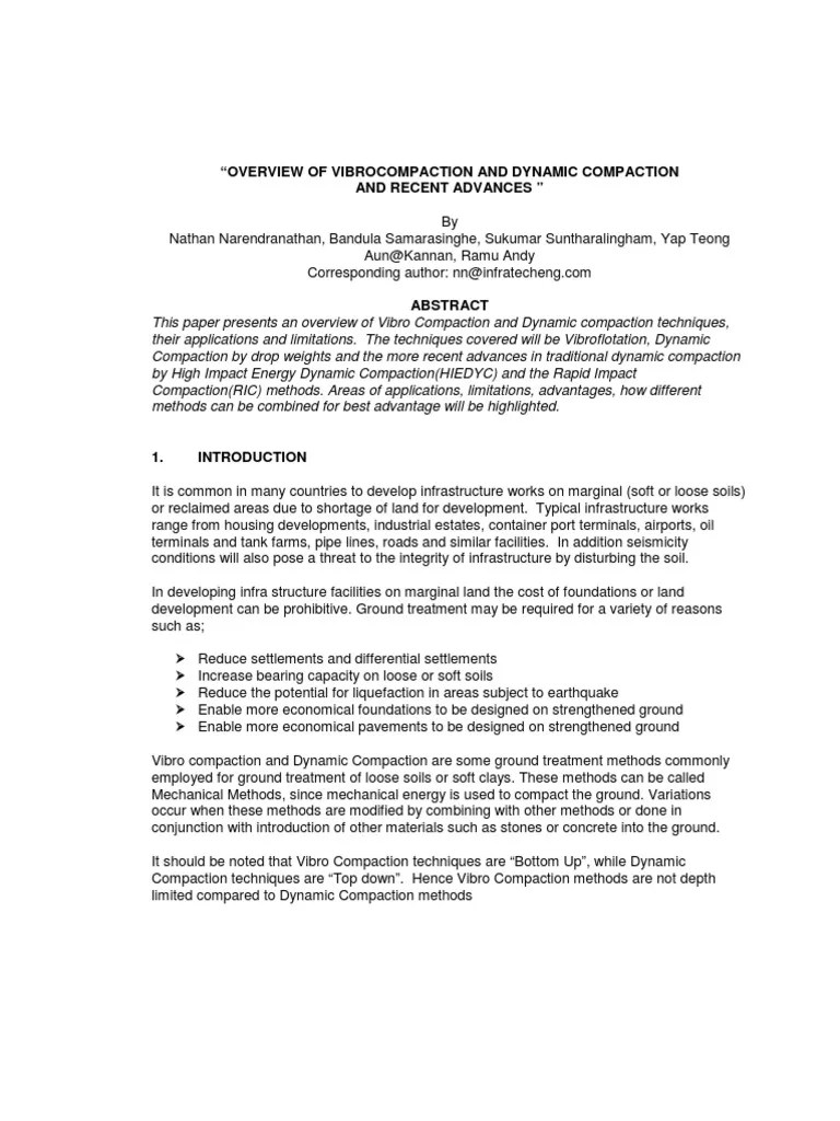 Microsoft Word 20080820 Overview of Vibro Compaction and Dynamic Compaction 3 PDF Soil