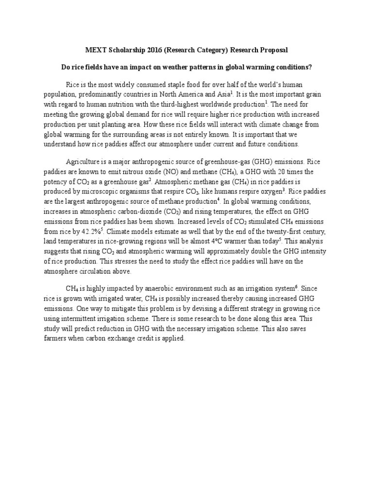 MEXT Scholarship 2016 Research Proposal Greenhouse Gas Global Warming
