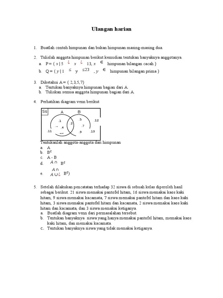 Ulangan Harian Bab Himpunan | PDF