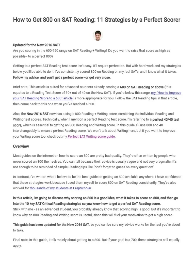 How to Get 800 on SAT Reading_ 11 Strategies by a Perfect Scorer Sat