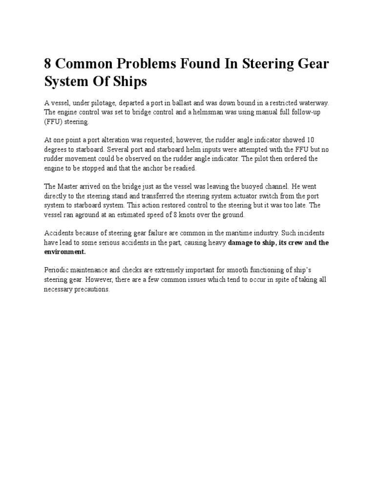 8 Common Problems Found in Steering Gear System of Ships PDF Rudder