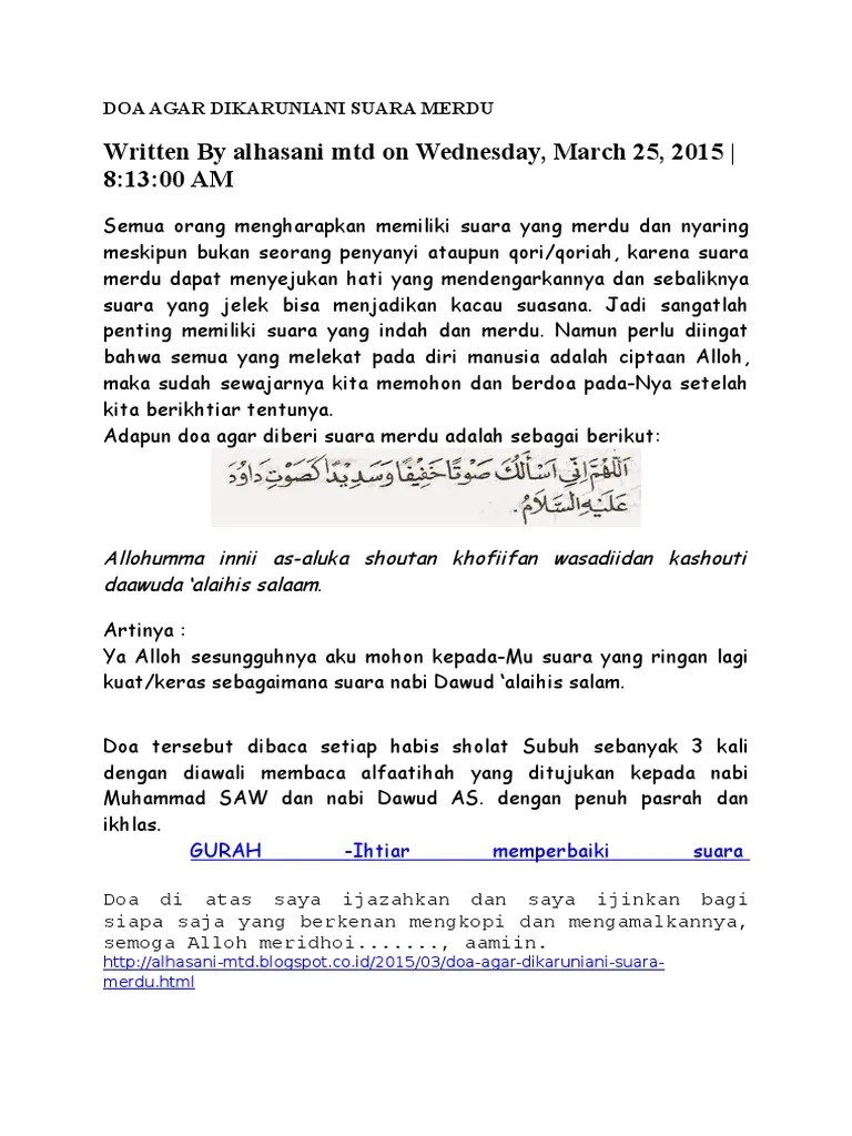 Doa Agar Dikaruniani Suara Merdu | PDF