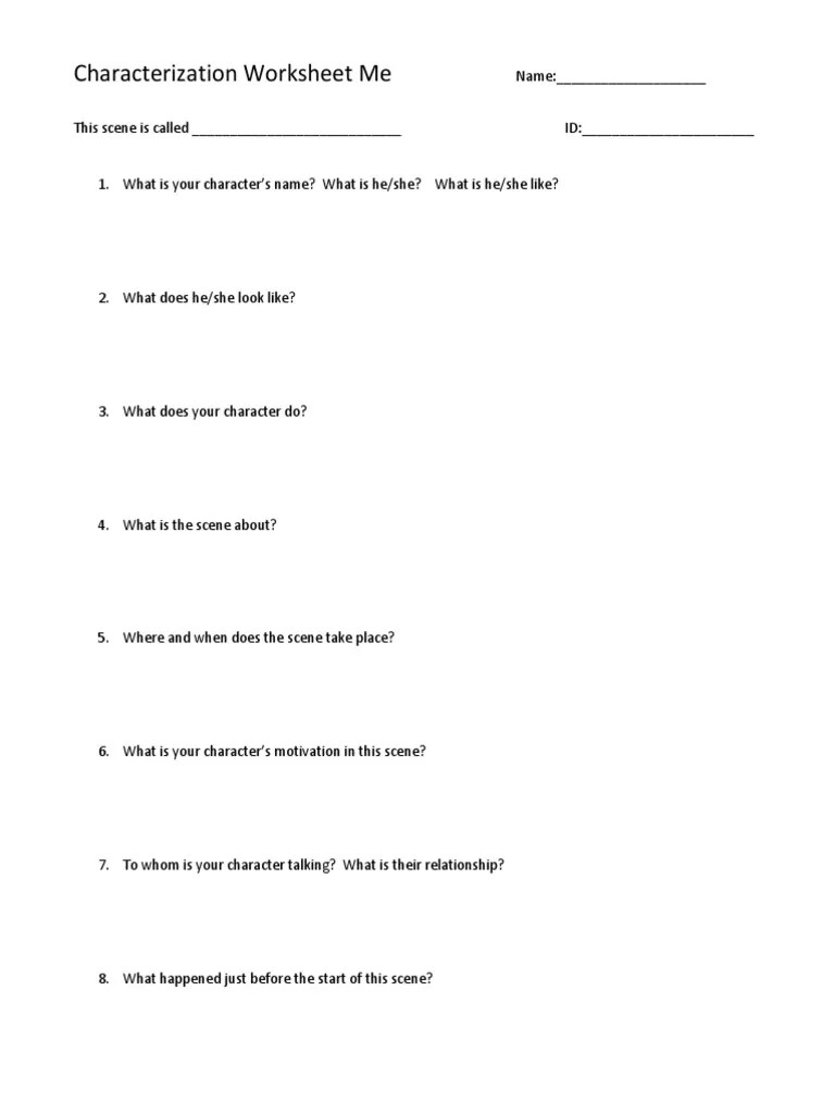 Characterization Worksheet Me PDF