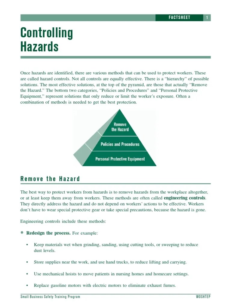 Controlling Hazards Remove The Hazard PDF Personal Protective