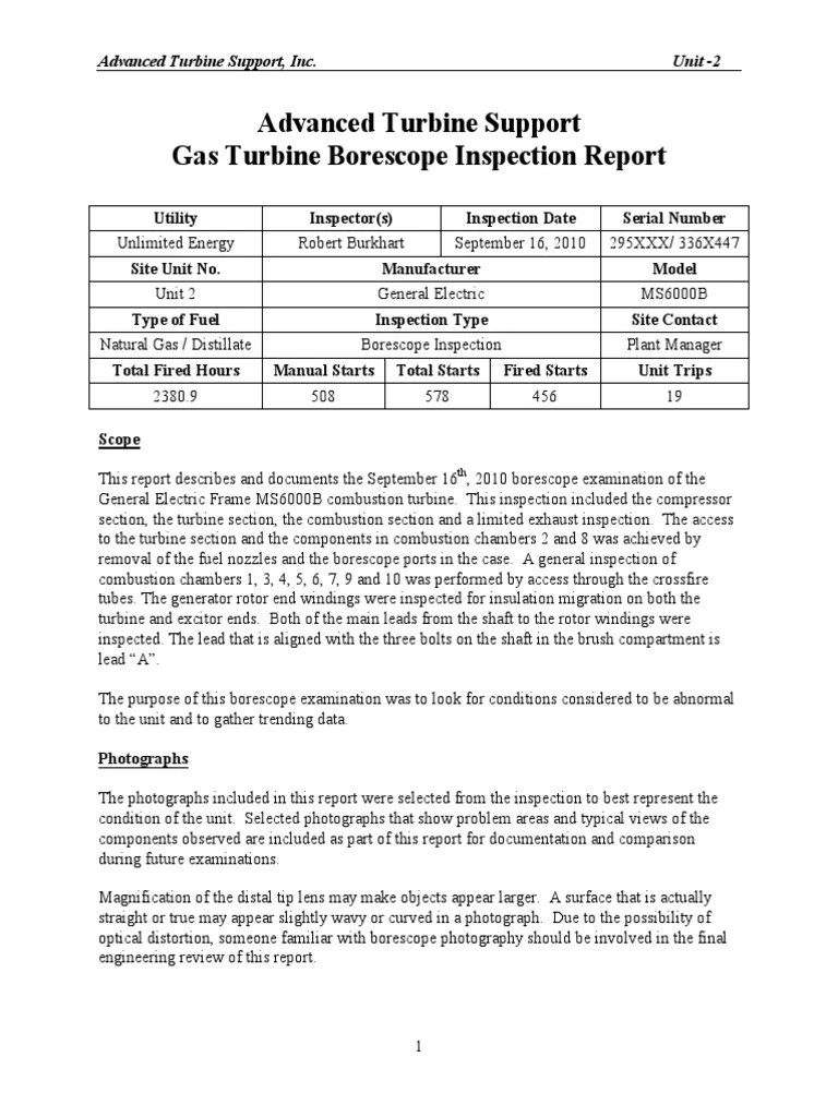 ATS 2010 GE MS6001B Sample Borescope Inspection Report PDF Turbine