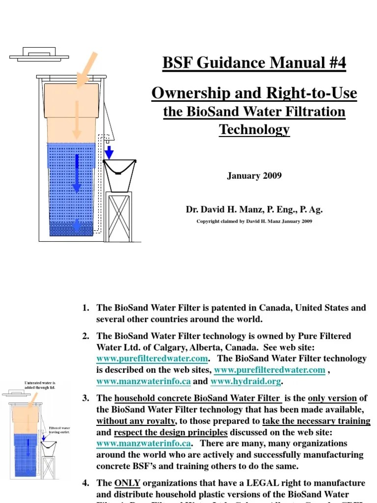 BSF Guidance Manual 4 Ownership and RightToUse The Biosand Water