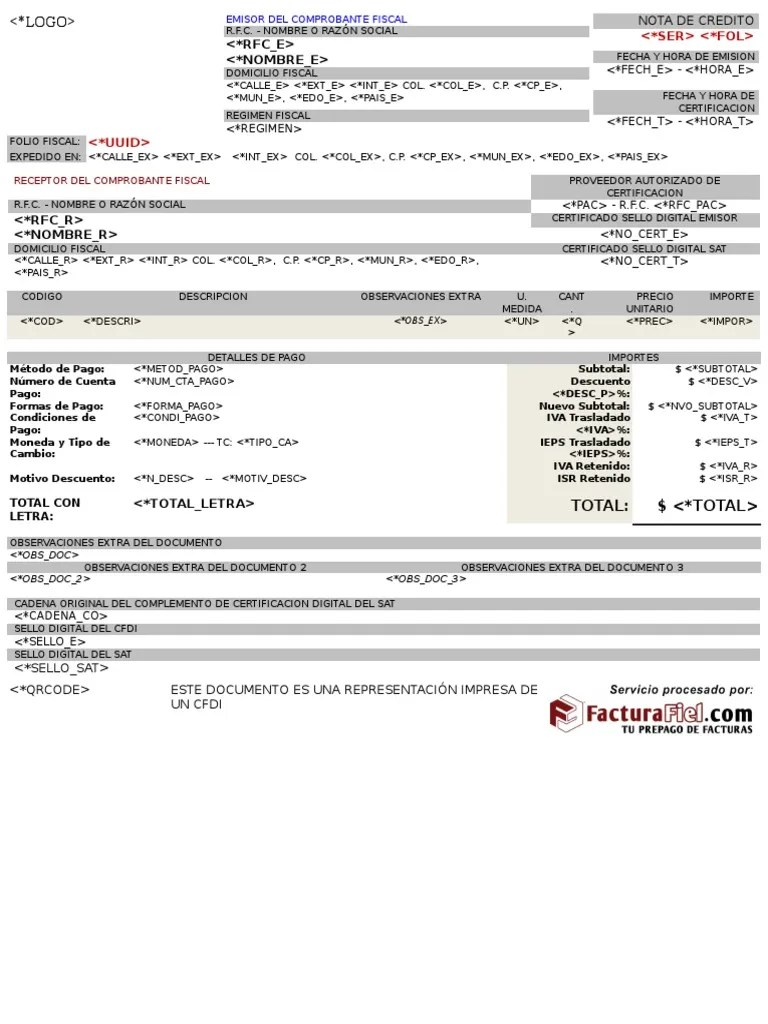 Ejemplo de Nota de credito CFDI Moneda Mercado de divisas