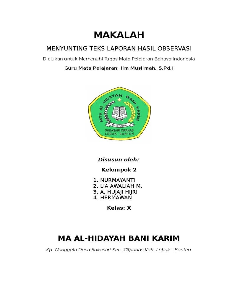 Contoh Makalah Laporan Hasil Observasi Pdf