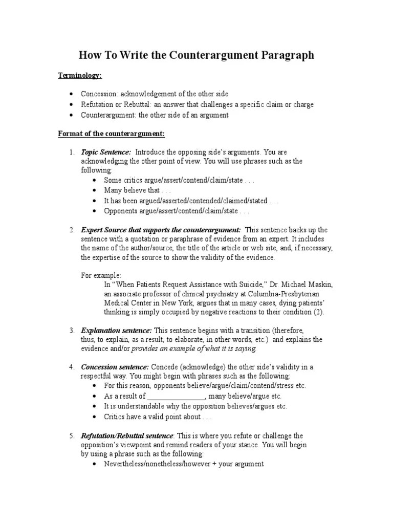 How to Write the Counter Argument Paragraph Argument Terminal Illness