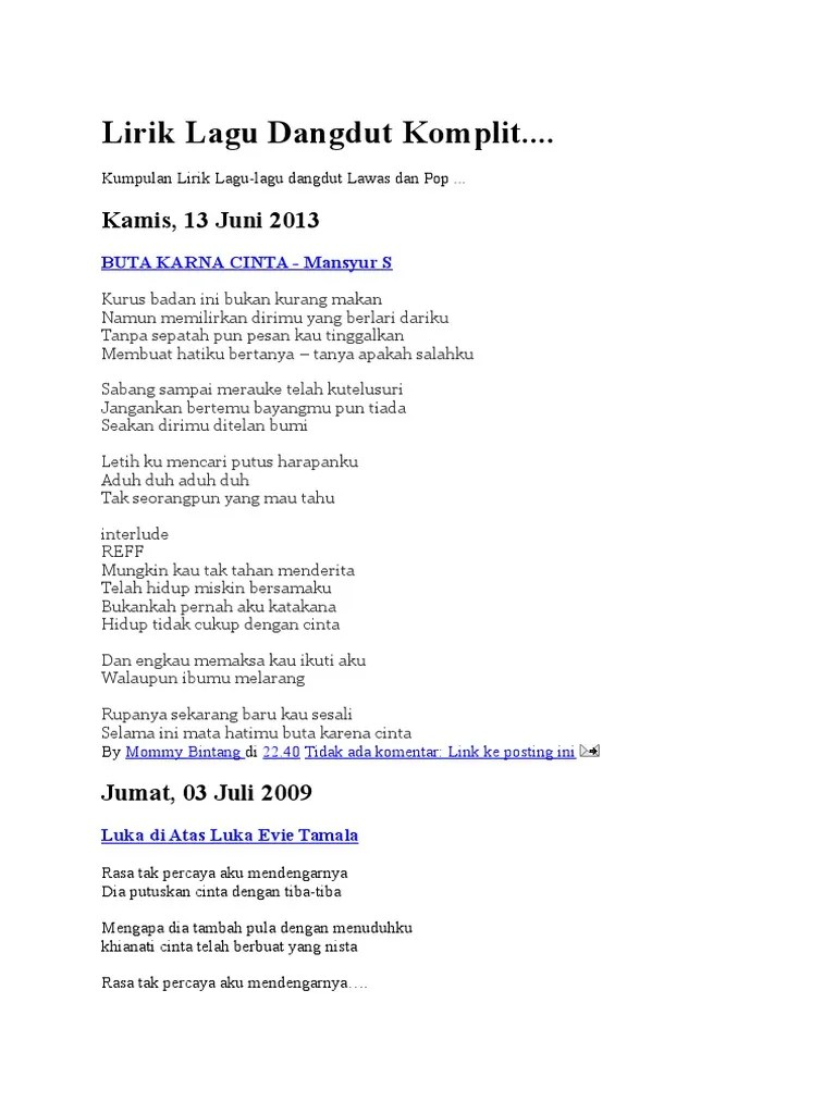 Kumpulan Lirik Lagu Pop Lawas