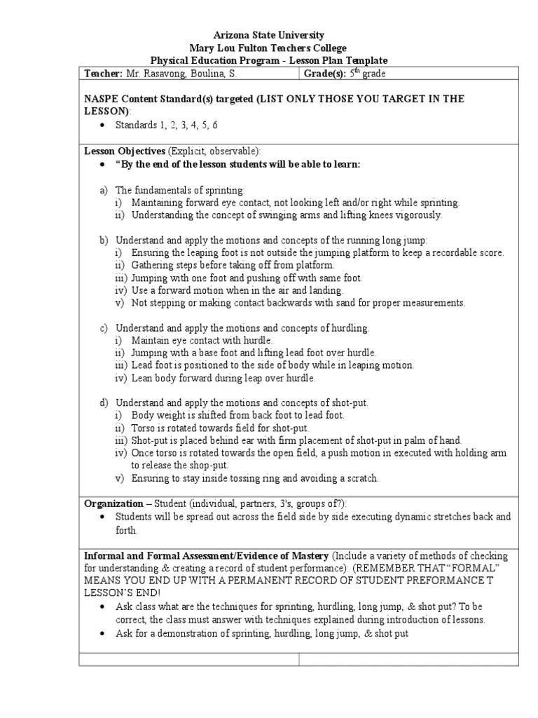 Track Field Lesson Plan PDF Track And Field Lesson Plan