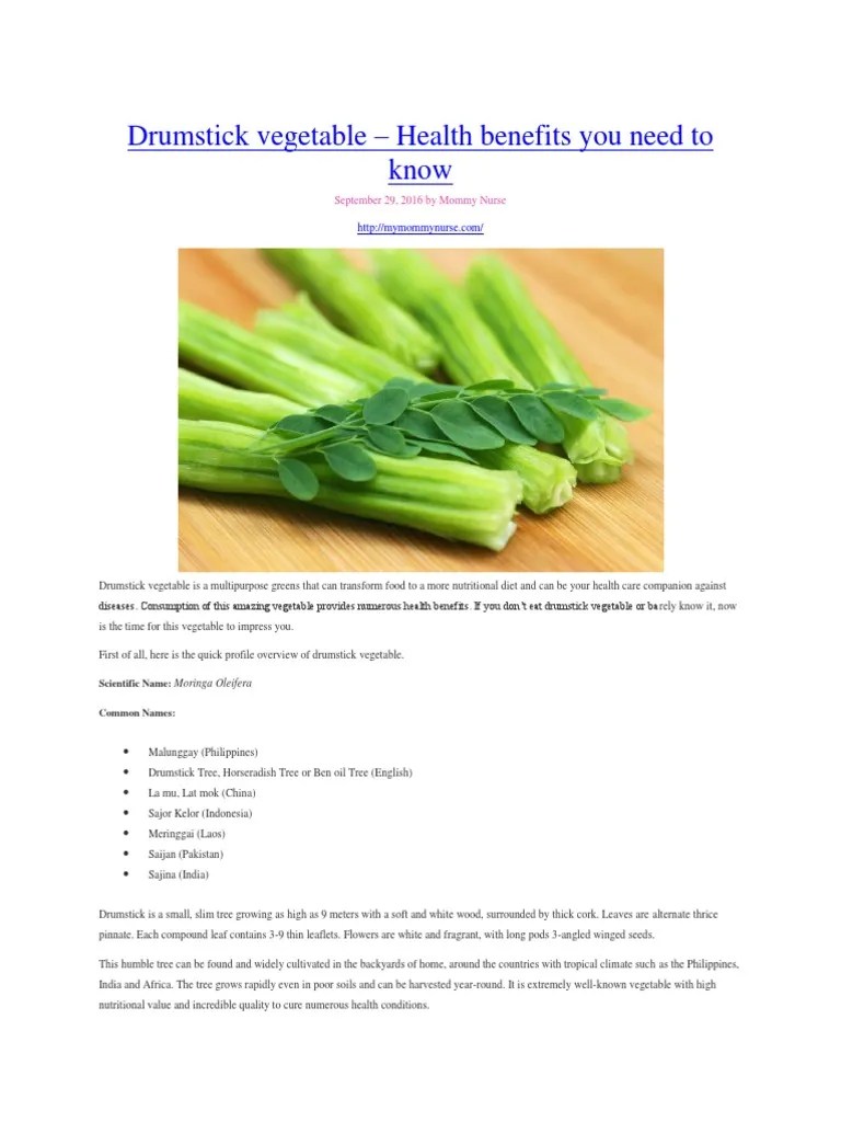 Vegetable Drumstick Benefits health benefits