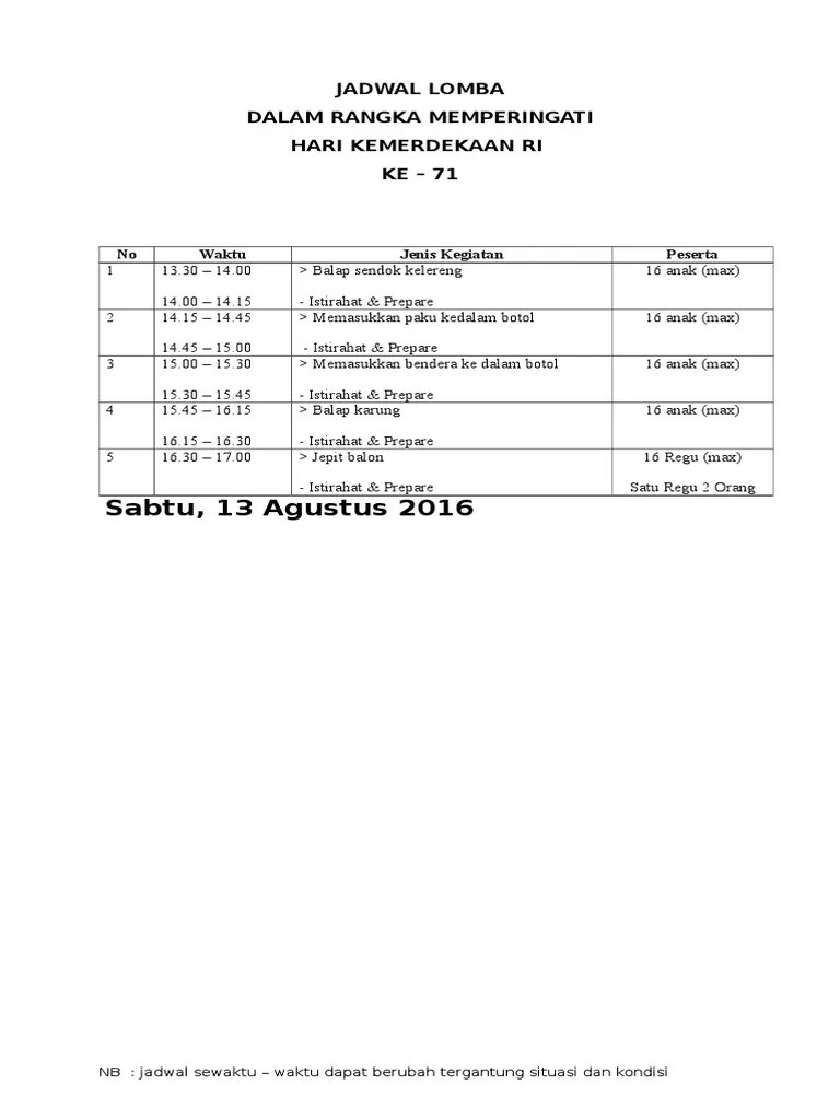 Jadwal Lomba