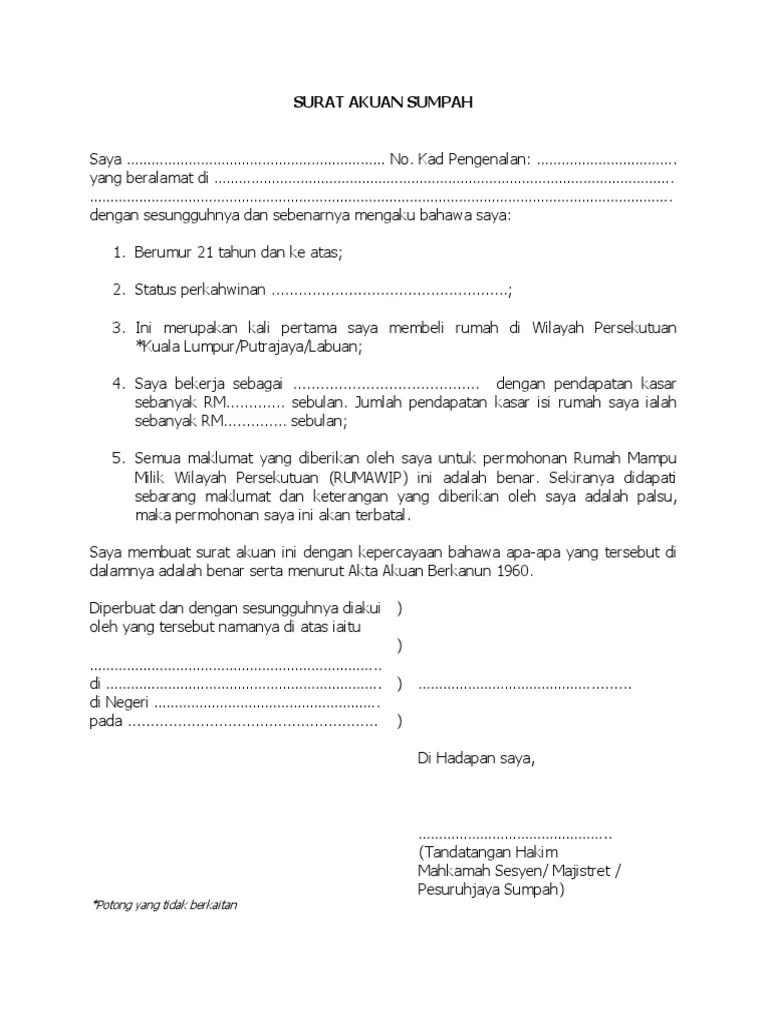 Contoh Surat Akuan Berkanun Firma