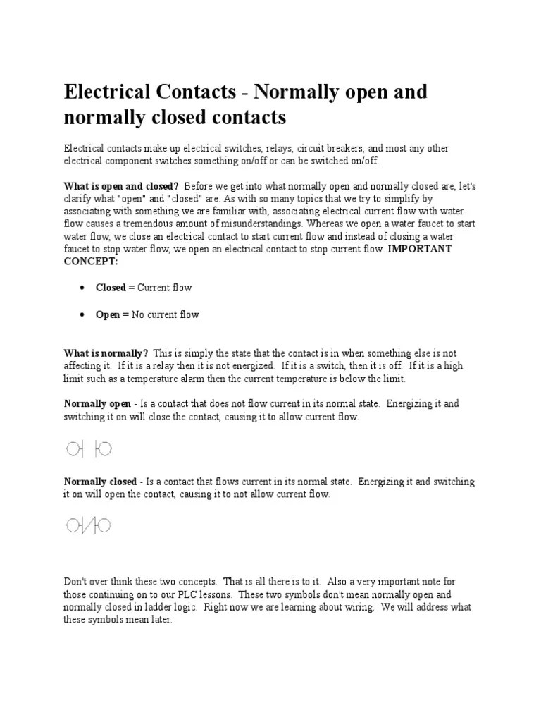 Understanding Normally Open and Normally Closed Electrical Contacts