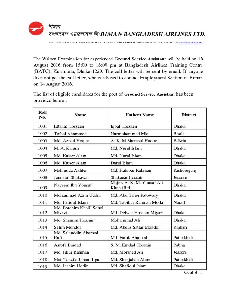 List of Exp Ground Service Assistant PDF