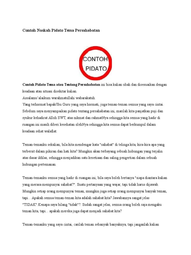 Contoh Naskah Pidato Tema Persahabatan
