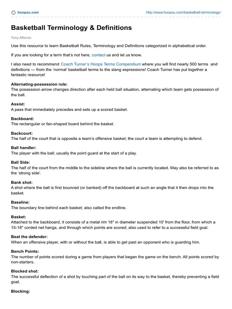 Basketball Terminology &amp; Definitions Basketball Positions Games Of