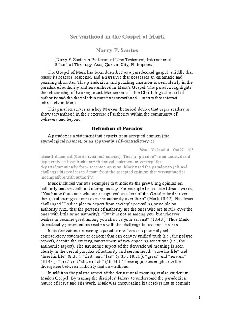 Servanthood in the Gospel of Mark Gospel Of Mark Disciple