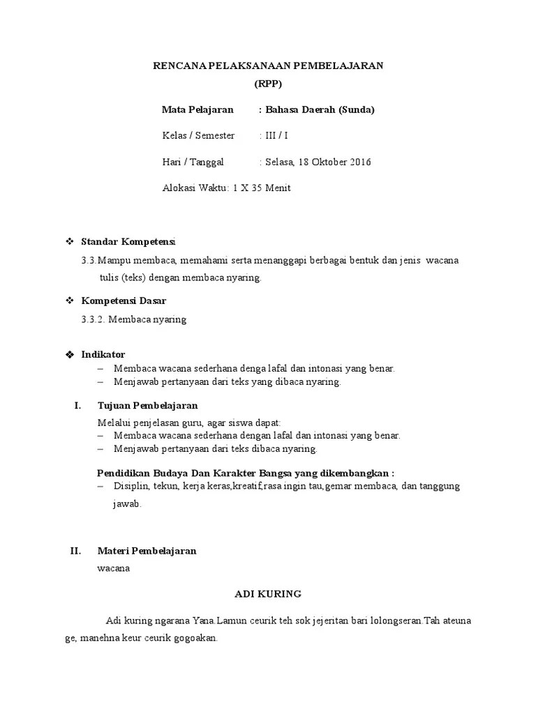 RPP Kelas 3 Bahasa Sunda