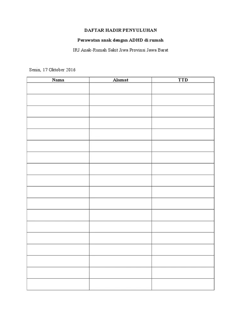 Contoh format daftar hadir penyuluhan