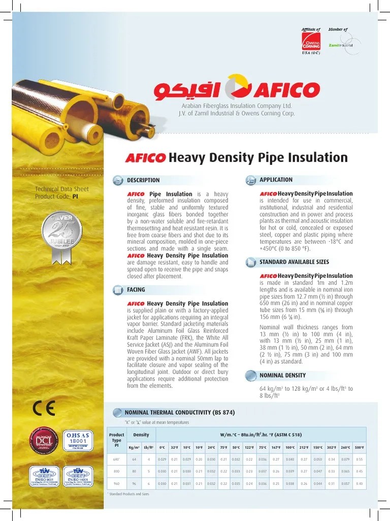 Afico Pipe Insulation PDF Thermal Insulation Building Insulation