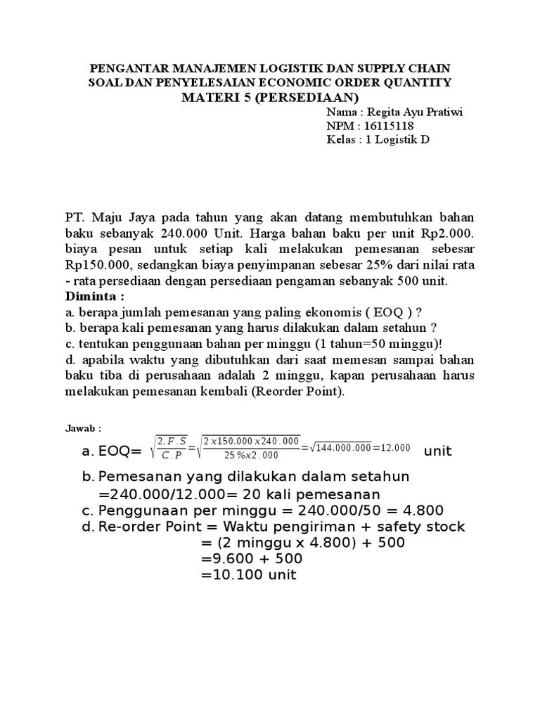 Contoh Soal Manajemen Persediaan Dan Penyelesaiannya