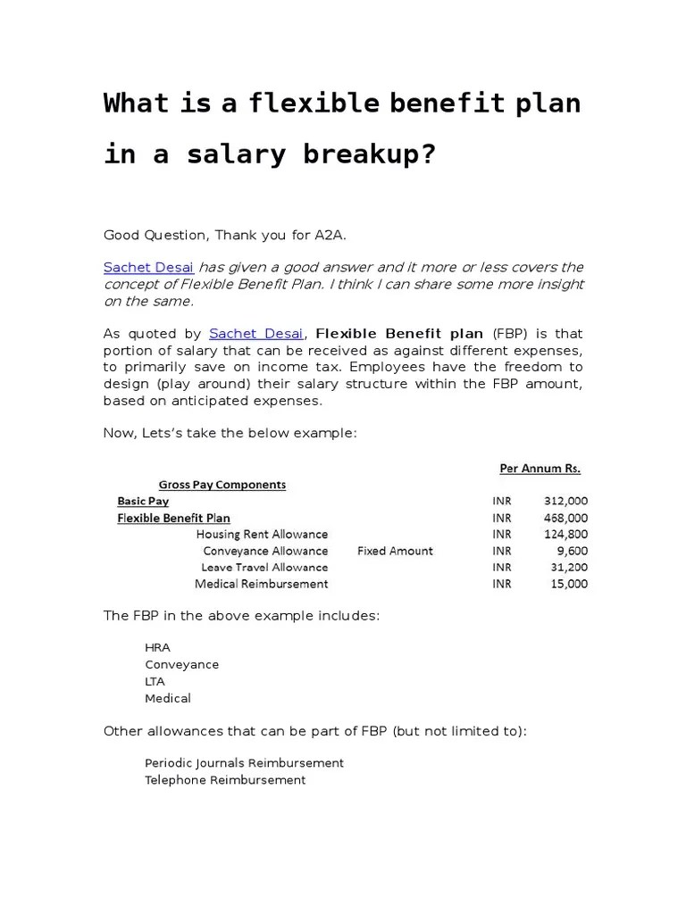 What Is A Flexible Benefit Plan in A Salary Breakup? Quora PDF