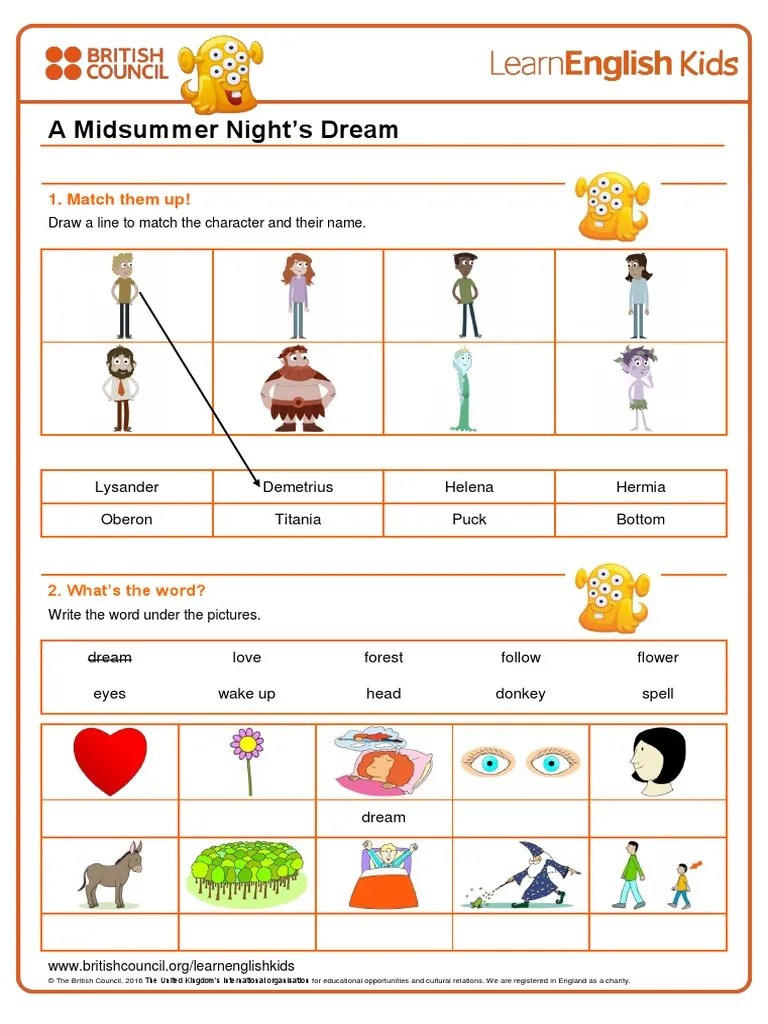 Shakespeare a Midsummer Nights Dream Worksheet A Midsummer Night's