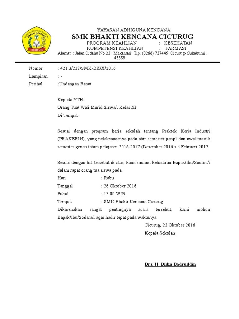 Surat Undangan Rapat Orang Tua Siswa Baru Doc