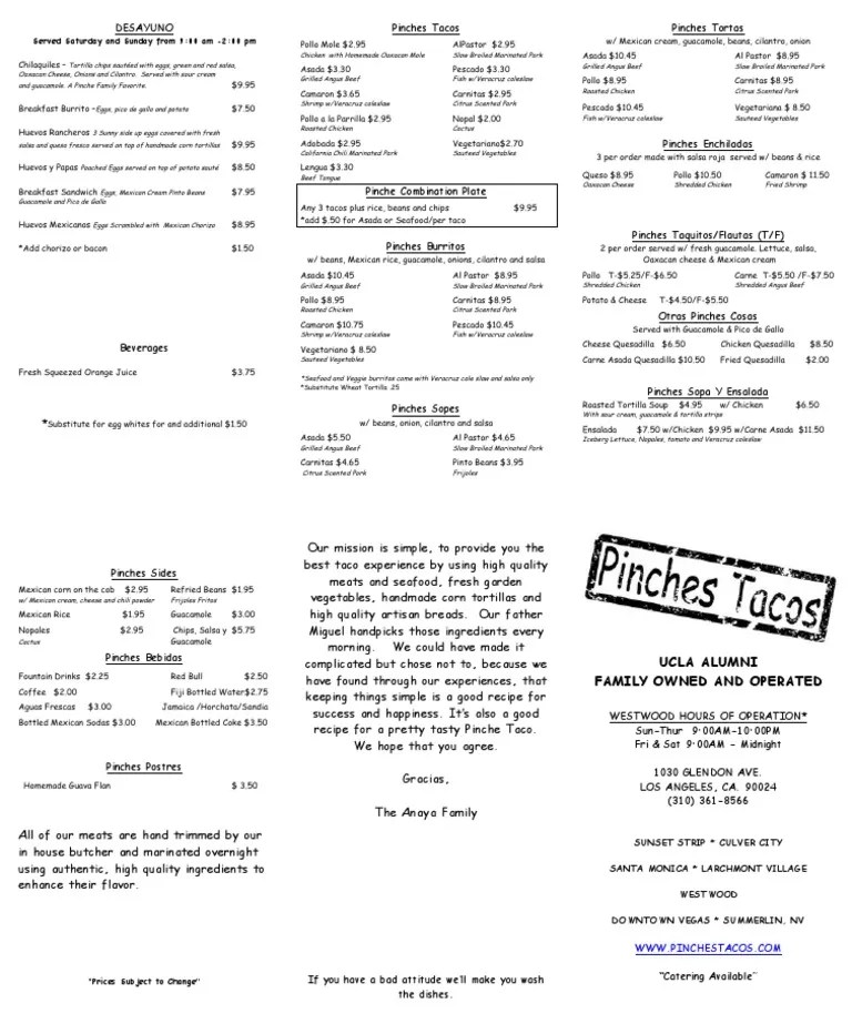 Pinches Tacos Opening Menu PDF